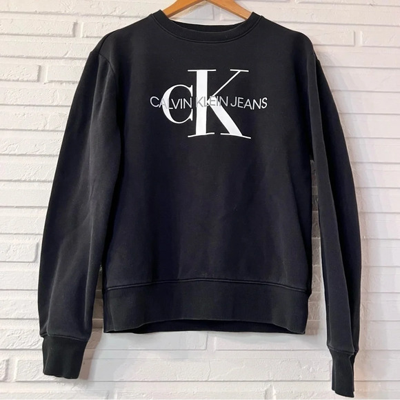 Calvin Klein Jeans Black Monogram Pullover Sweater, Women’s Size Medium - Picture 2 of 6